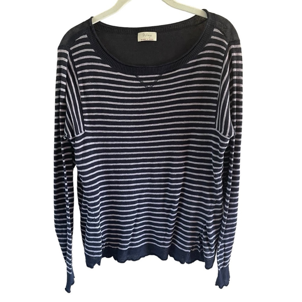 Wrap London Blue Striped Top 100 percent linen lightweight size 8
